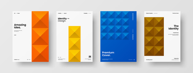 Company identity brochure template collection. Business presentation vector A4 vertical orientation front page mock up set. Corporate report cover abstract geometric illustration design layout bundle.