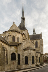 Obraz premium Medieval catholic cathedral on the narrow street of Blois, Loire valley, France. Vertical photo.