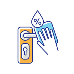 Door knob disinfection RGB color icon. Home sterilization, surface cleaning, house cleansing. Door handle and antibacterial wipe isolated vector illustration
