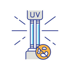UV light disinfection RGB color icon. Ultraviolet germicidal irradiation. Surface cleaning, medical decontamination procedure. UV lamp isolated vector illustration