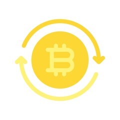 Bitcoin with rotation arrows. Cryptocurrency exchange, money transfers icon.