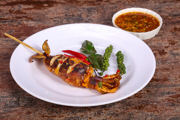 Grilled squid with sauce and hebs