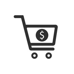 Coin in cart icon isolated on white background. Vector illustration.