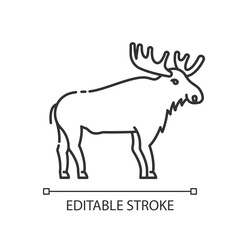 Elk pixel perfect linear icon. Animal with large antlers. American forest wildlife thin line customizable illustration. Contour symbol. Canadian moose vector isolated outline drawing. Editable stroke