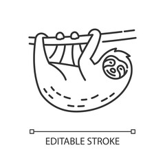 Sloth pixel perfect linear icon. South American arboreal animal. Herbivore wildlife, exotic fauna thin line customizable illustration. Contour symbol. Vector isolated outline drawing. Editable stroke