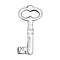 Antique key, black and white Vector Illustration