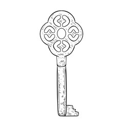 Antique key, black and white Vector Illustration