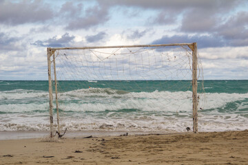 old goal at the beach