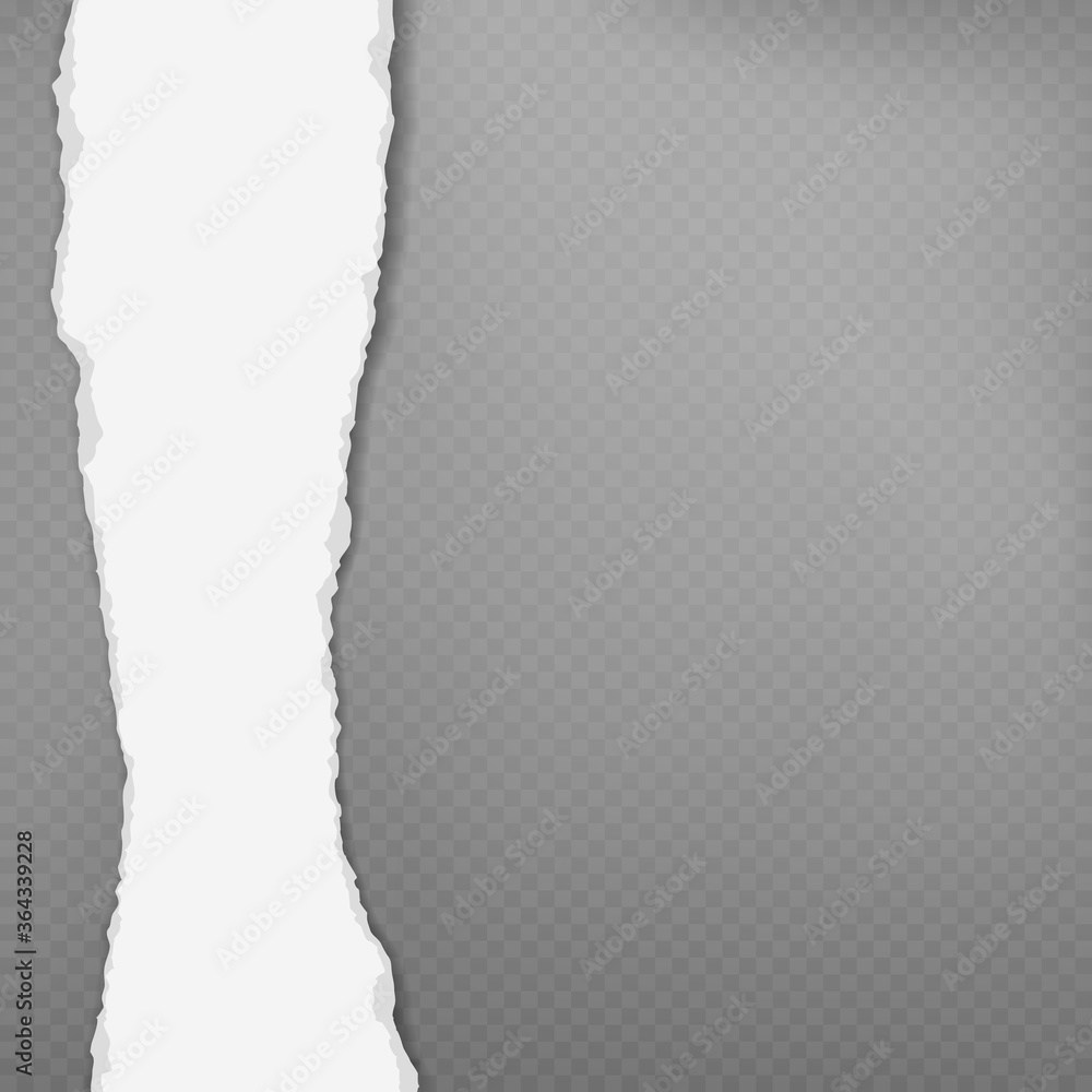 Poster piece of torn vertical white paper with soft shadow is on dark grey squared background for text. vec
