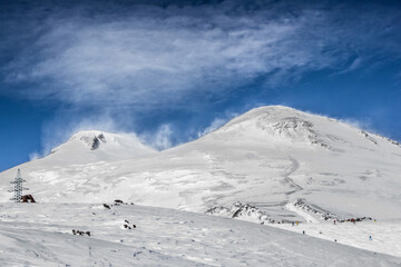 Caucasus, top of a high mountain Elbrus in winter