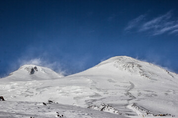 Fototapeta na wymiar Caucasus, top of a high mountain Elbrus in winter