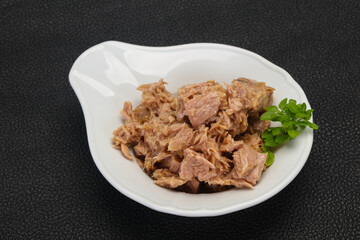 Canned tuna fish in the bowl