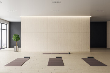 Contemporary interior of yoga classroom