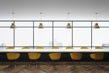 Bright concrete office interior with city view