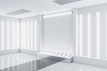 Modern exhibition hall interior and blank white wall.