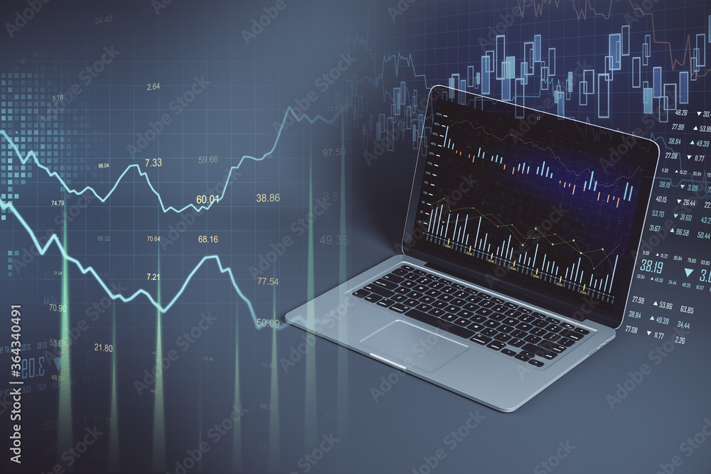 Aufkleber laptop with creative stock chart and financial analytics.
