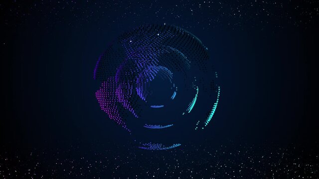 4k animation of a glowing sphere with fract al cloudlets particles motion.