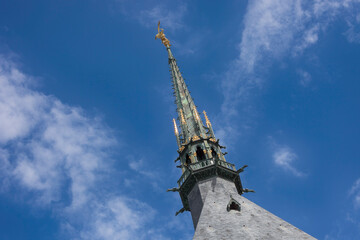 Fototapeta na wymiar Steeple of Church-Abbey - Mont Saint-Michel, France