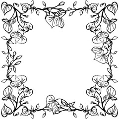 square frame of branches and leaves, seamless ornament on a white background with a black pattern