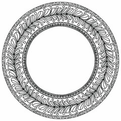 wreath with leaves and ornaments drawn on a white background for coloring, vector, isolated