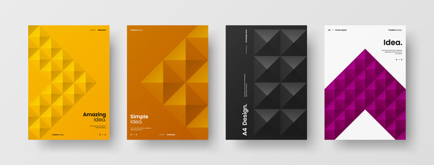 Company identity brochure template collection. Business presentation vector A4 vertical orientation front page mock up set. Corporate report cover abstract geometric illustration design layout bundle.