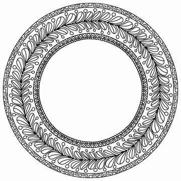 wreath with leaves and ornaments drawn on a white background for coloring, vector, isolated