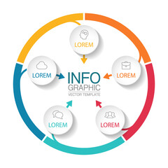 Vector infographic template, circle with 5 steps or options. Data presentation, business concept design for web, brochure, diagram.