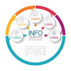 Vector infographic template, circle with 5 steps or options. Data presentation, business concept design for web, brochure, diagram.