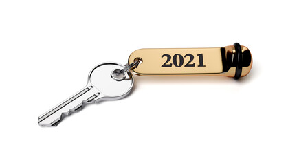 Room key with golden keychain 2021 new year