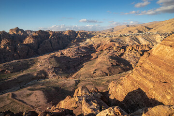 Fototapeta na wymiar Panorama of Mountains in Petra, Uum Sayhoun, Jordan