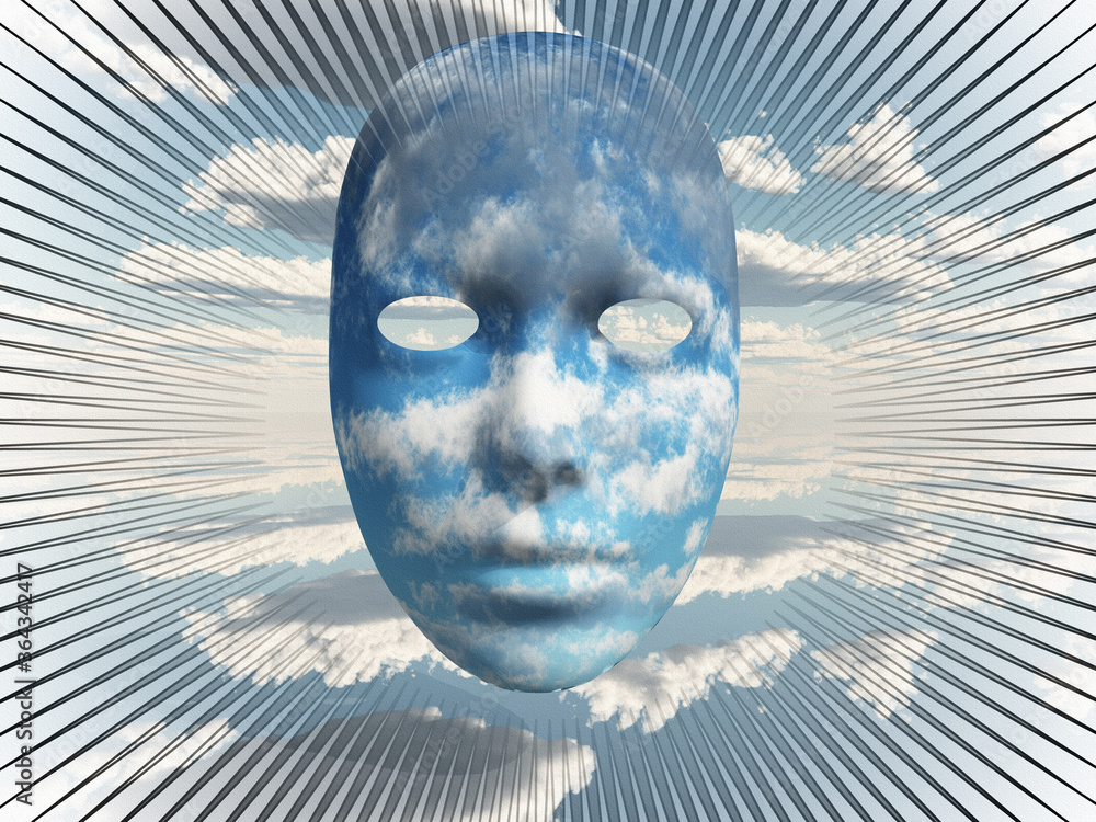 Poster face in clouds. 3d rendering
