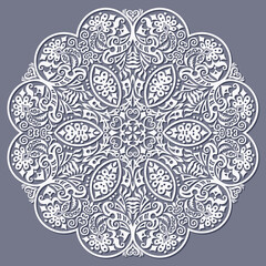 Vector white floral ethnic round illustration.