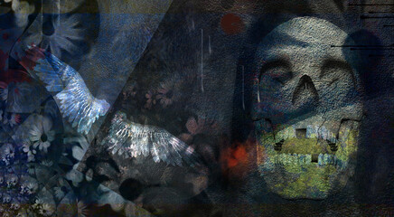 Obraz premium Angel wings and skull. 3D rendering