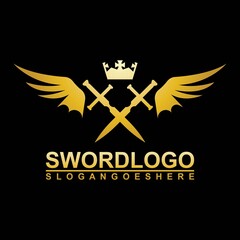 Gold Sword Winged Logo Vector Template Design