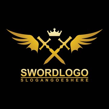 Gold Sword Winged Logo Vector Template Design