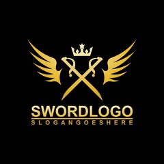 Gold Sword Winged Logo Vector Template Design