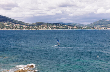Lonely surfer in Gulf of Saint-Tropez