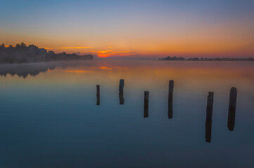 Beautiful sunrise on the lake. Polish sunrise

