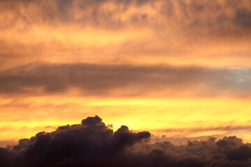 Beautiful sunset sky with clouds. Close-up.