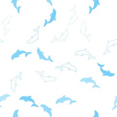 Light BLUE vector seamless pattern with sea dolphins. Natural illustration with sea dolphins. Template for natural magazines.