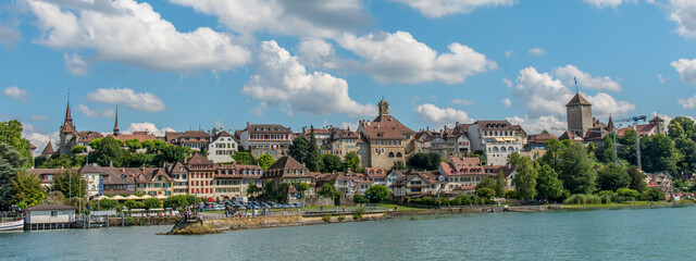 Panoramic View of the medieval old town of Murten, Switzerland
