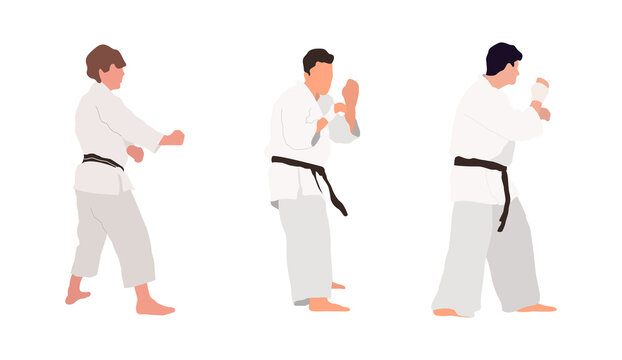 Karate people big vector isolated flat illustration set
