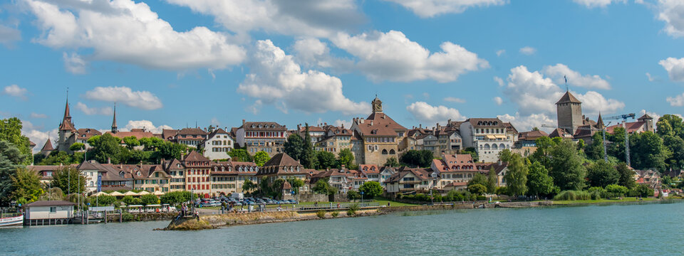 Panoramic View of the medieval old town of Murten, Switzerland
