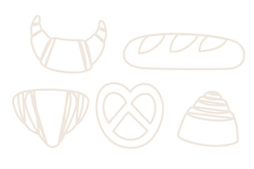 Bakery products set for bakery shop cartoon food bread collection outline style silhouette flat vector illustration isolated on white background
