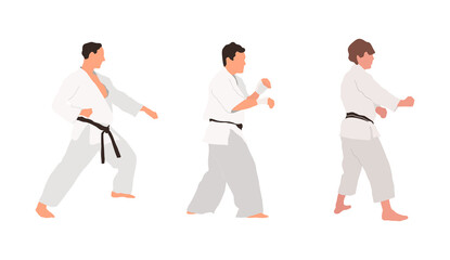 Karate people big vector isolated flat illustration set