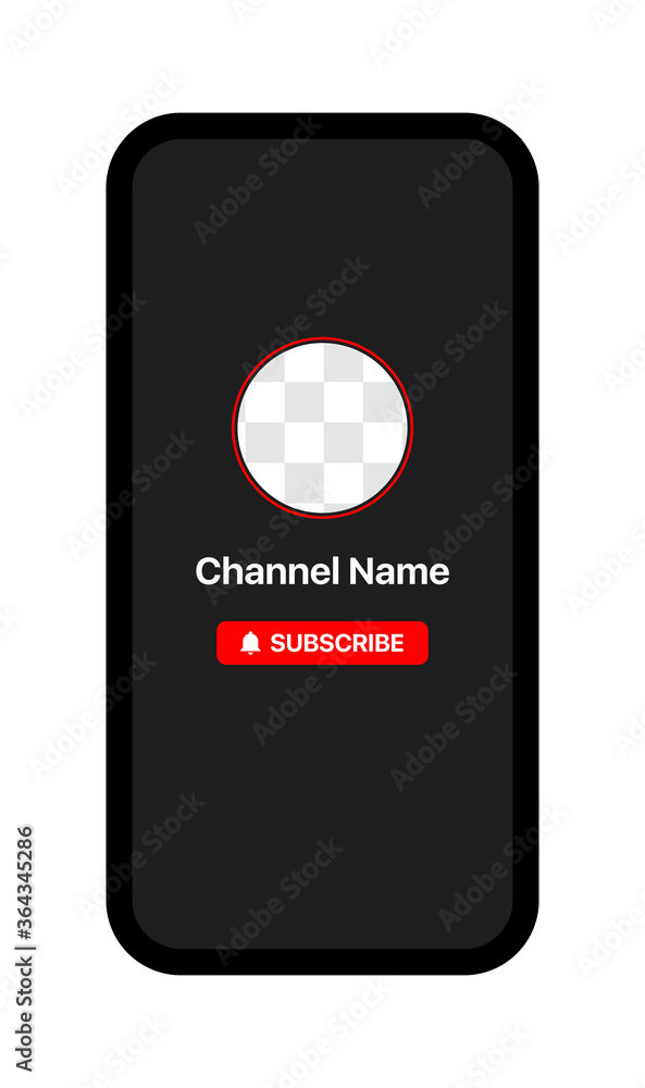 Poster youtube profile interface. iphone mockup. subscribe button. channel name. transparent placeholder. p
