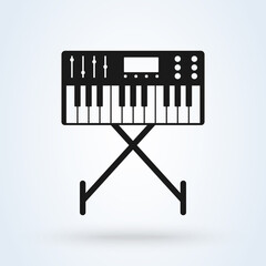 Music synthesizer icon illustration in flat design style isolated on white background. Acoustic instrument sign.