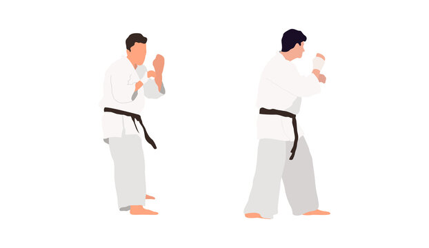 Two karate fighters vector isolated flat illustration
