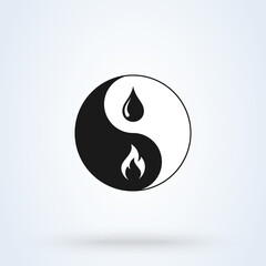 Yin yang representing water and fire harmony. Line icon design for balance.