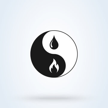 Yin yang representing water and fire harmony. Line icon design for balance.